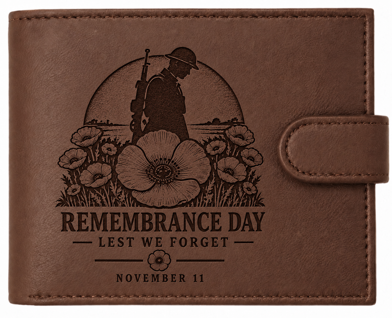 Remembrance Day engraved brown wallet