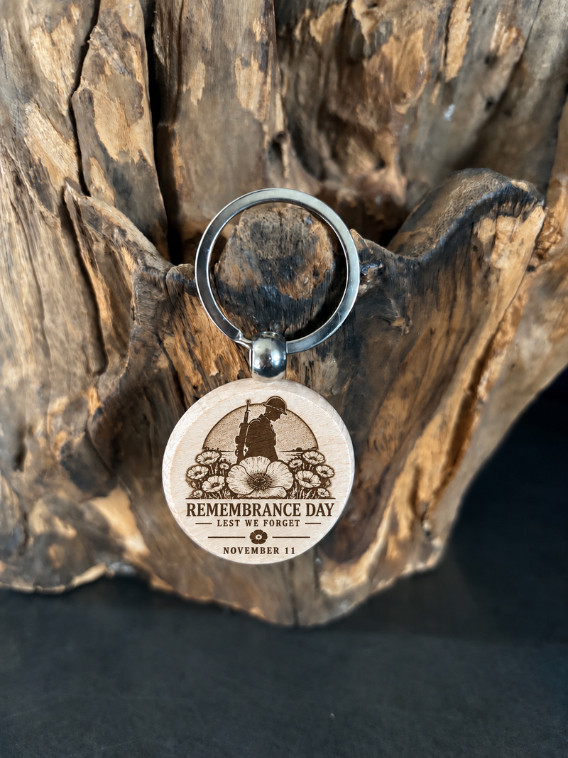 Remembrance Day engraved wooden keyring