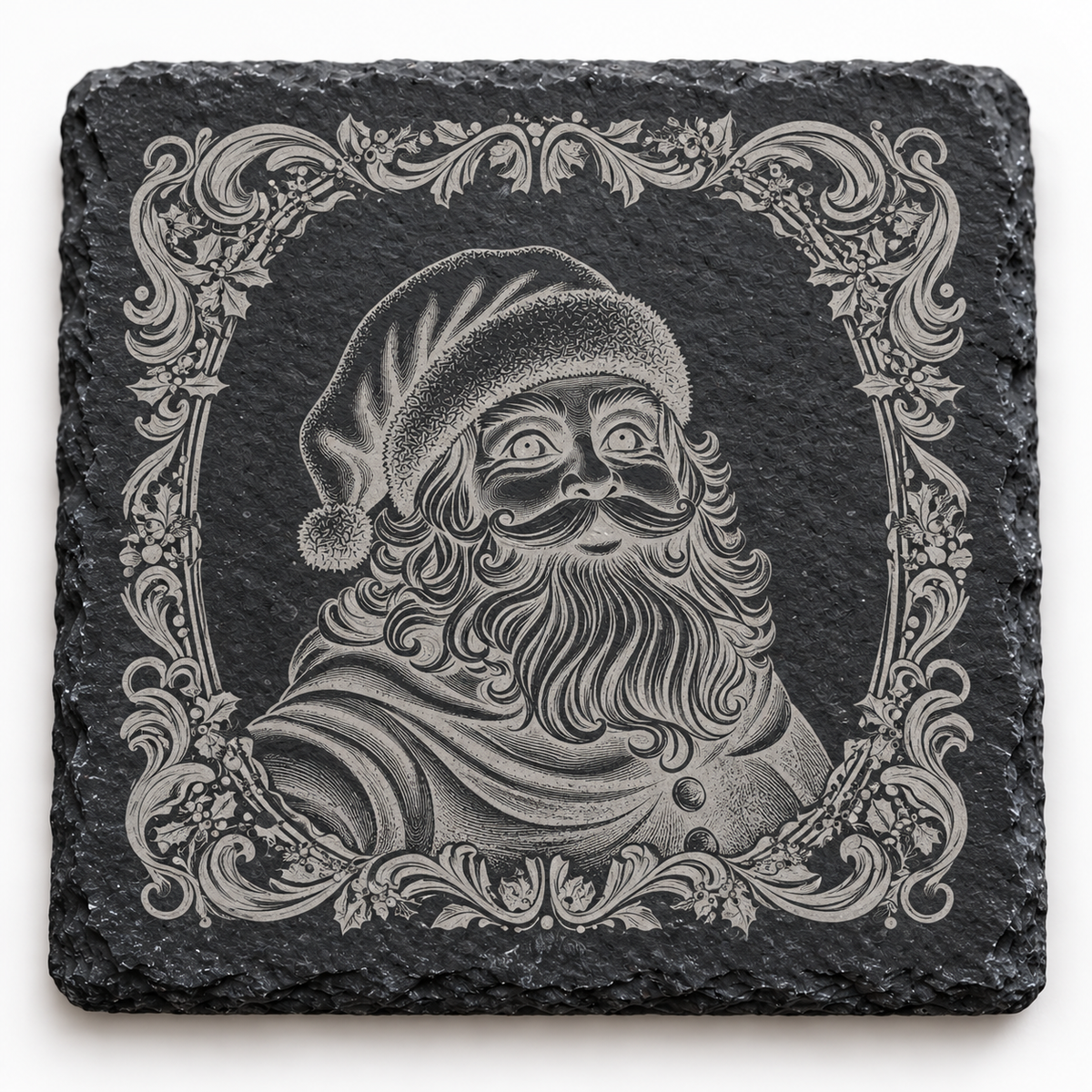 Santa Ornate Frame Christmas Slate Coaster