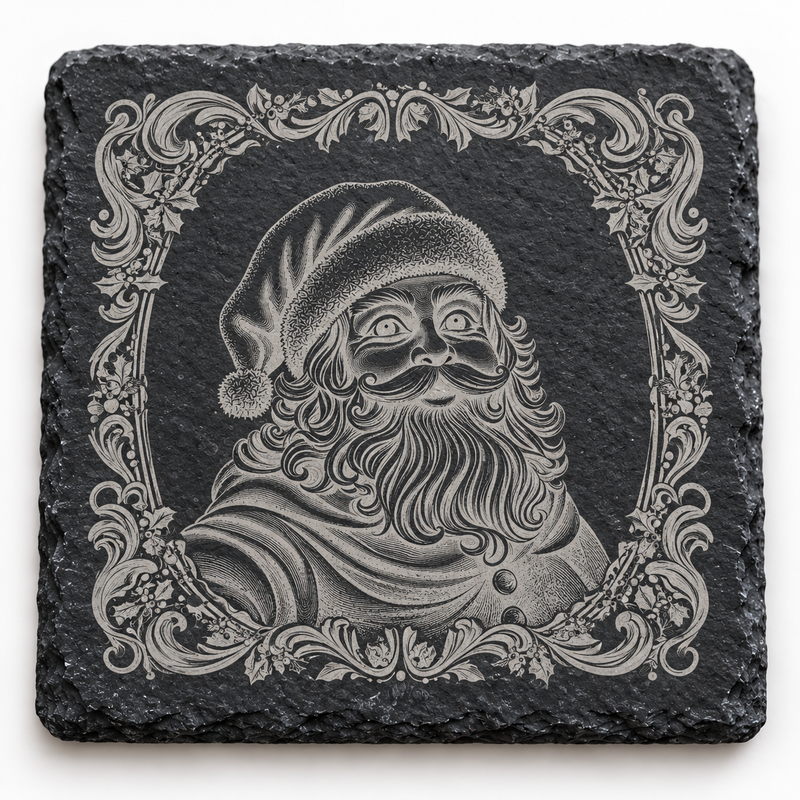 Santa Ornate Frame Christmas Slate Coaster