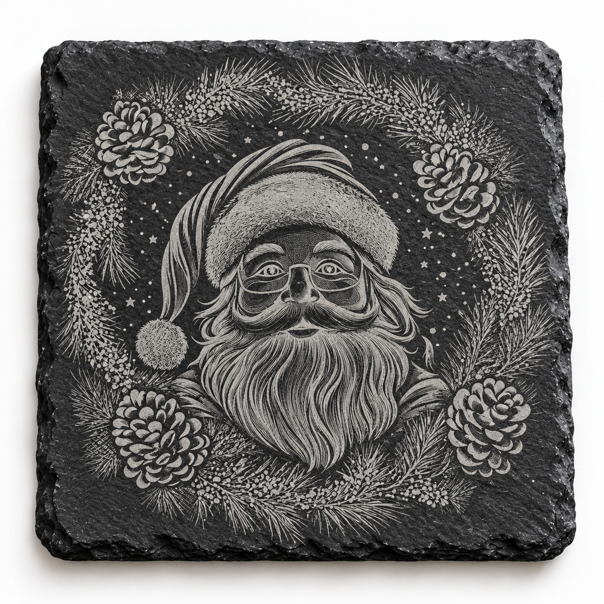 Santa Pine Wreath Christmas Slate Coaster