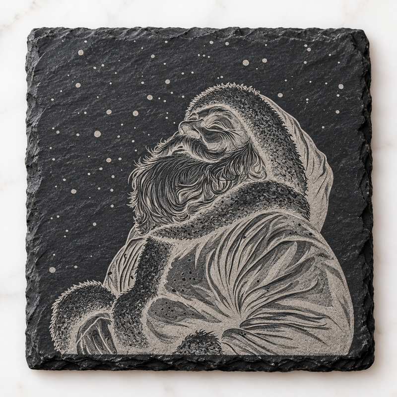 Santa Side Profile Snowfall Christmas Slate Coaster