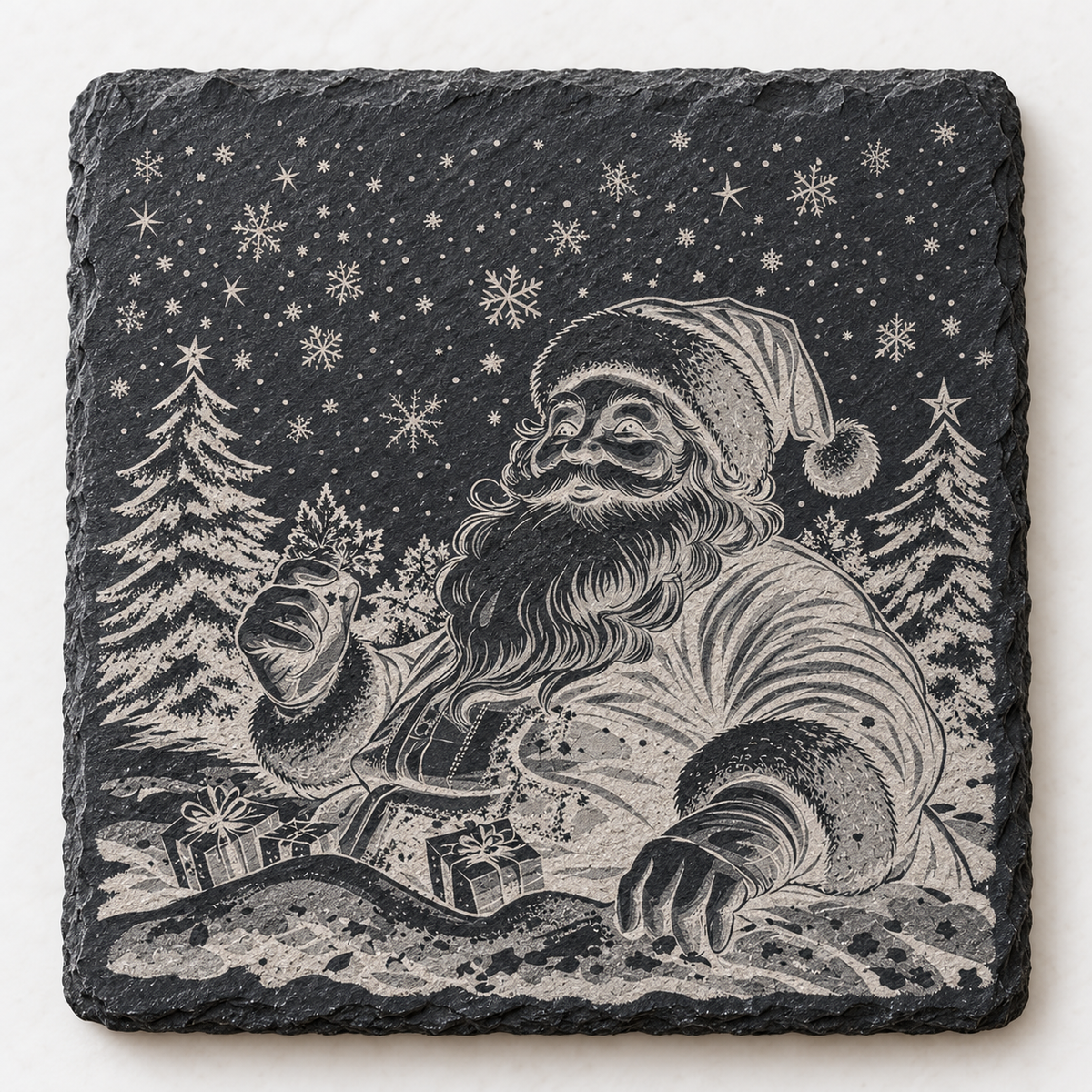 Santa with Gifts Christmas Slate Coaster