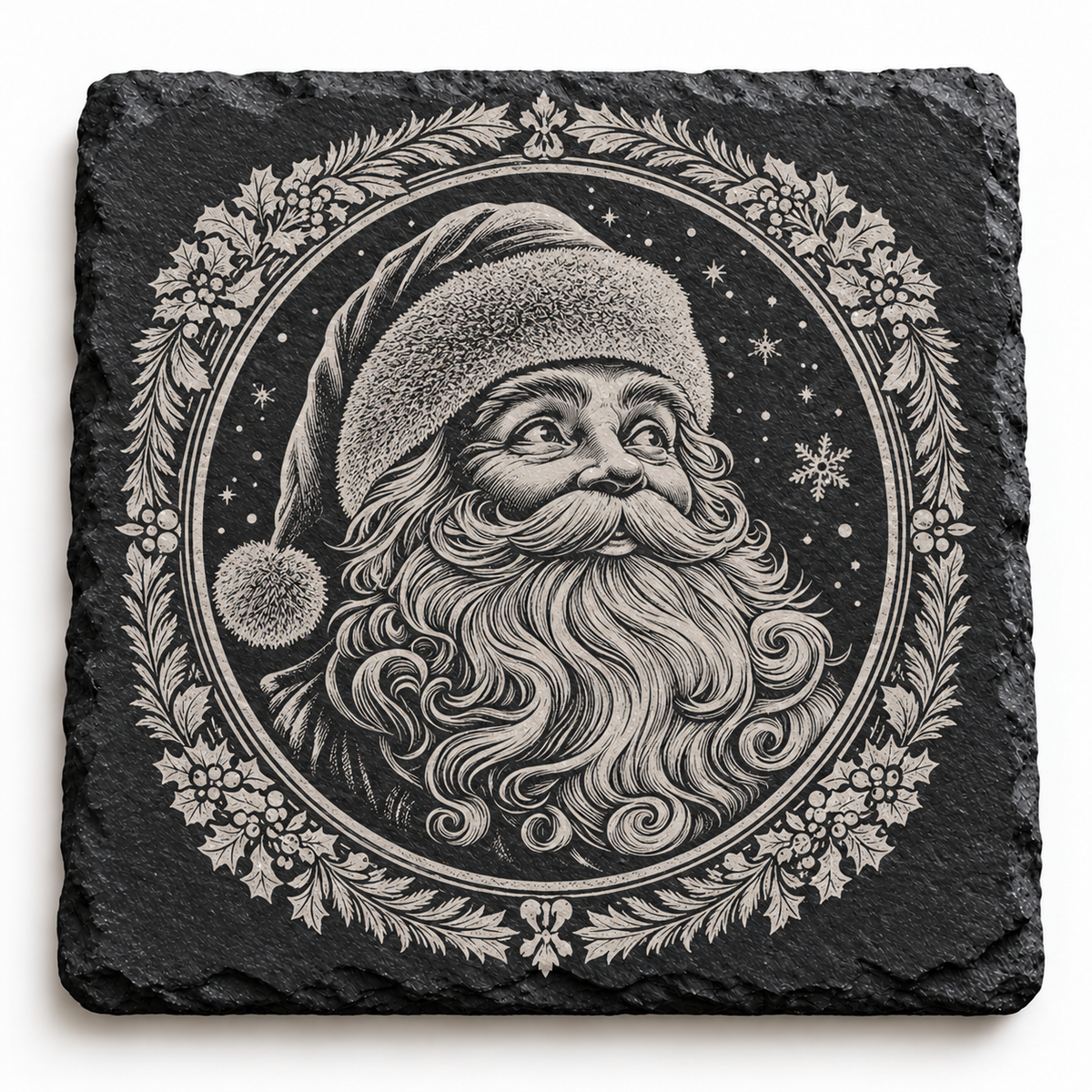 Santa Wreath Christmas Slate Coaster