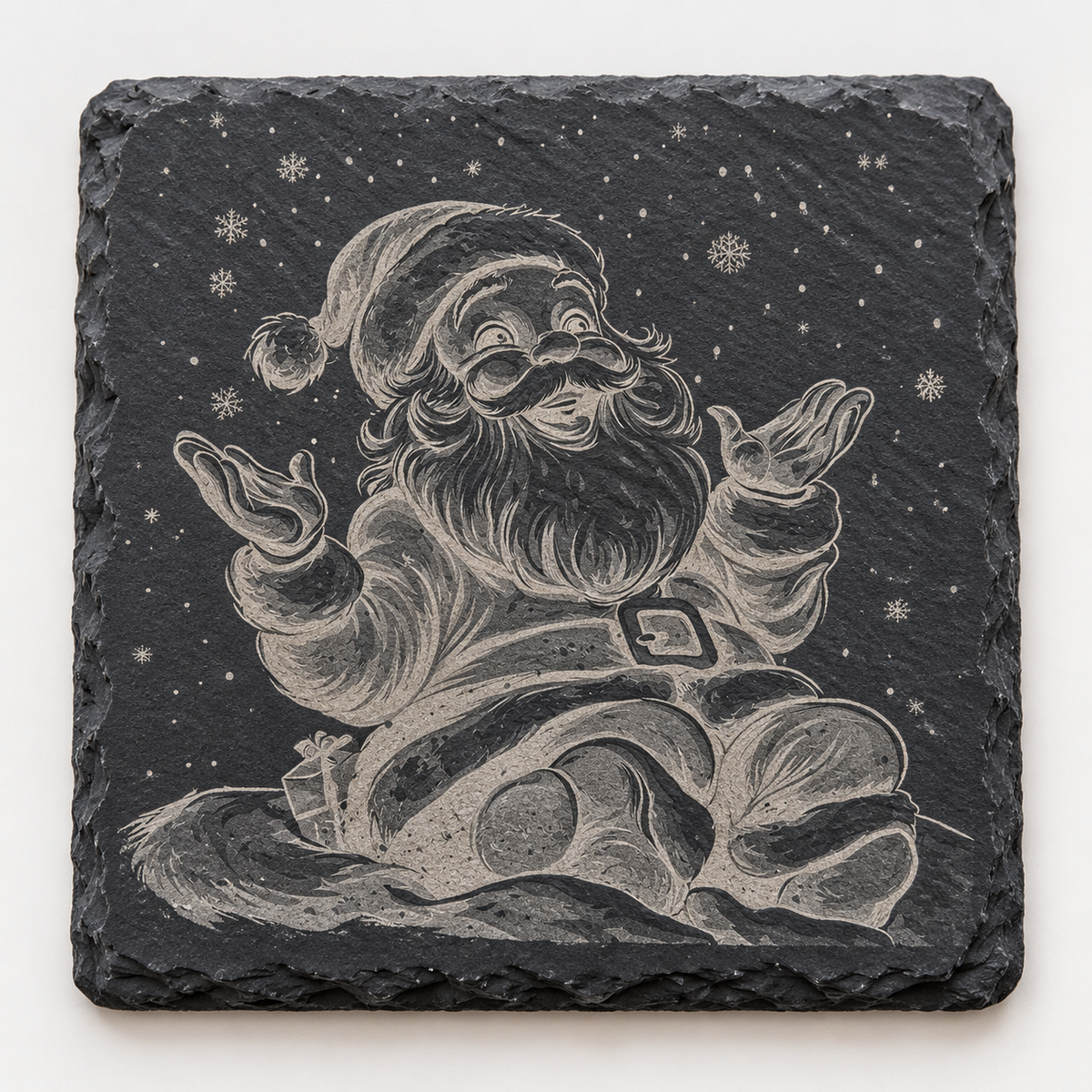 Seated Santa Snowfall Christmas Slate Coaster