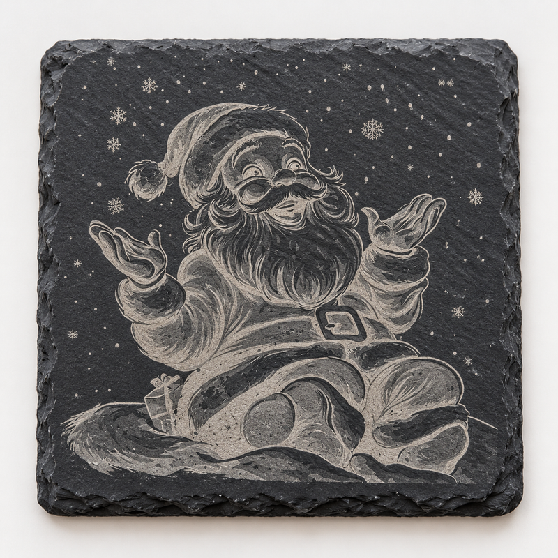 Seated Santa Snowfall Christmas Slate Coaster