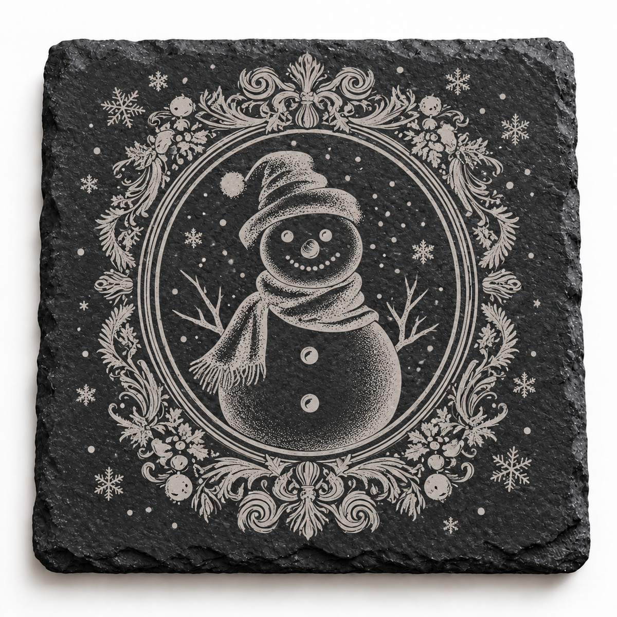 Snowman Wreath Christmas Slate Coaster