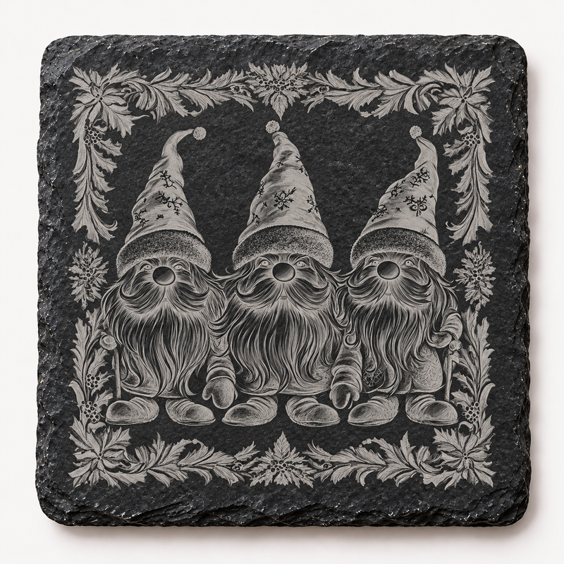 Three Full Christmas Gnomes Slate Coaster