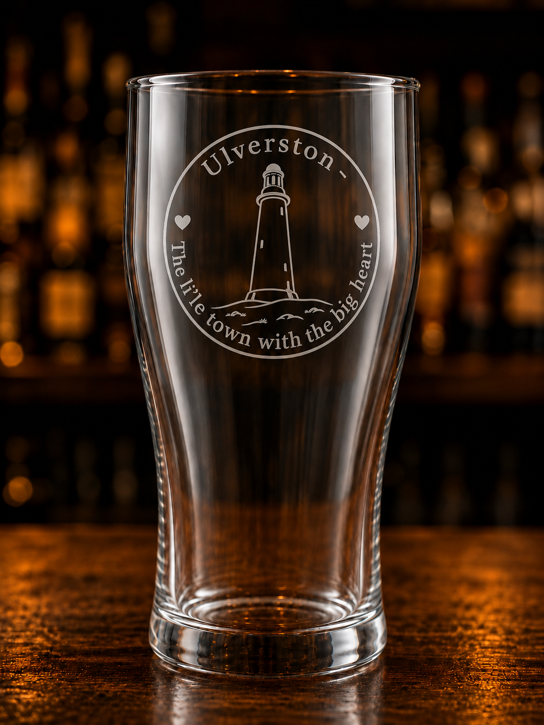 Ulverston engraved pint glass featuring the Hoad Monument