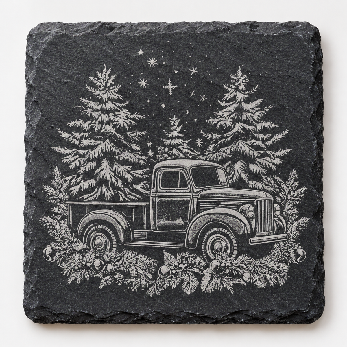 Vintage Christmas Truck Winter Slate Coaster