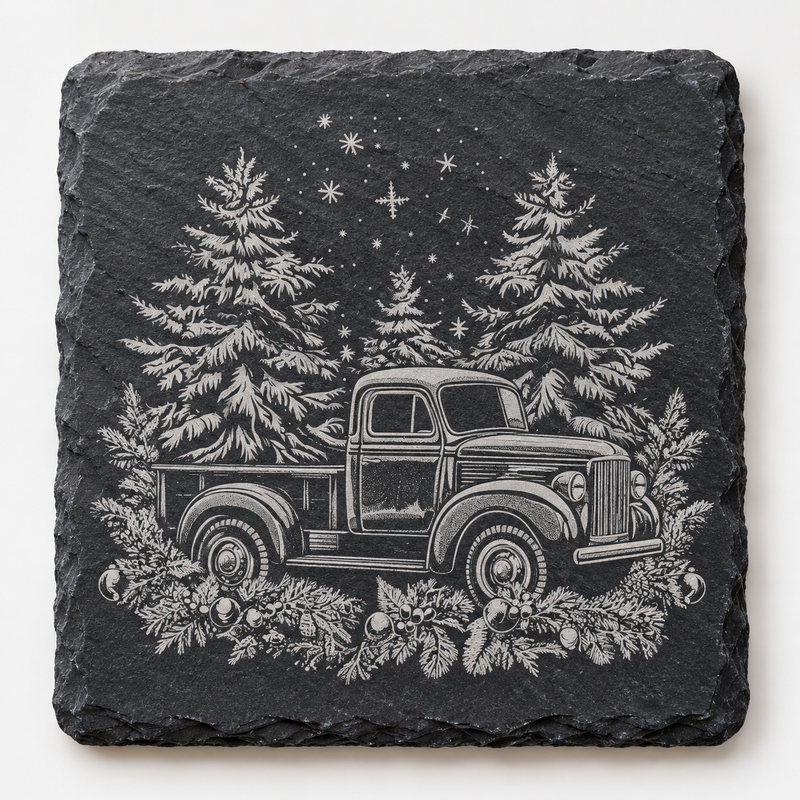 Vintage Christmas Truck Winter Slate Coaster