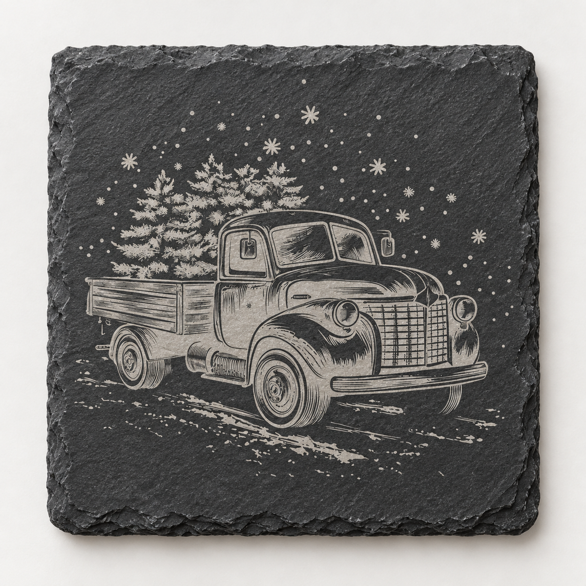 Vintage Pickup Snow Christmas Slate Coaster