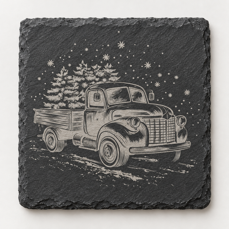 Vintage Pickup Snow Christmas Slate Coaster