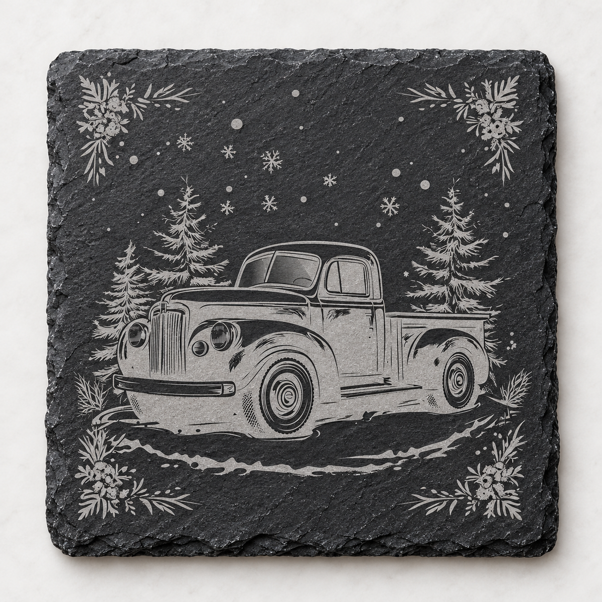 Vintage Pickup Winter Christmas Slate Coaster