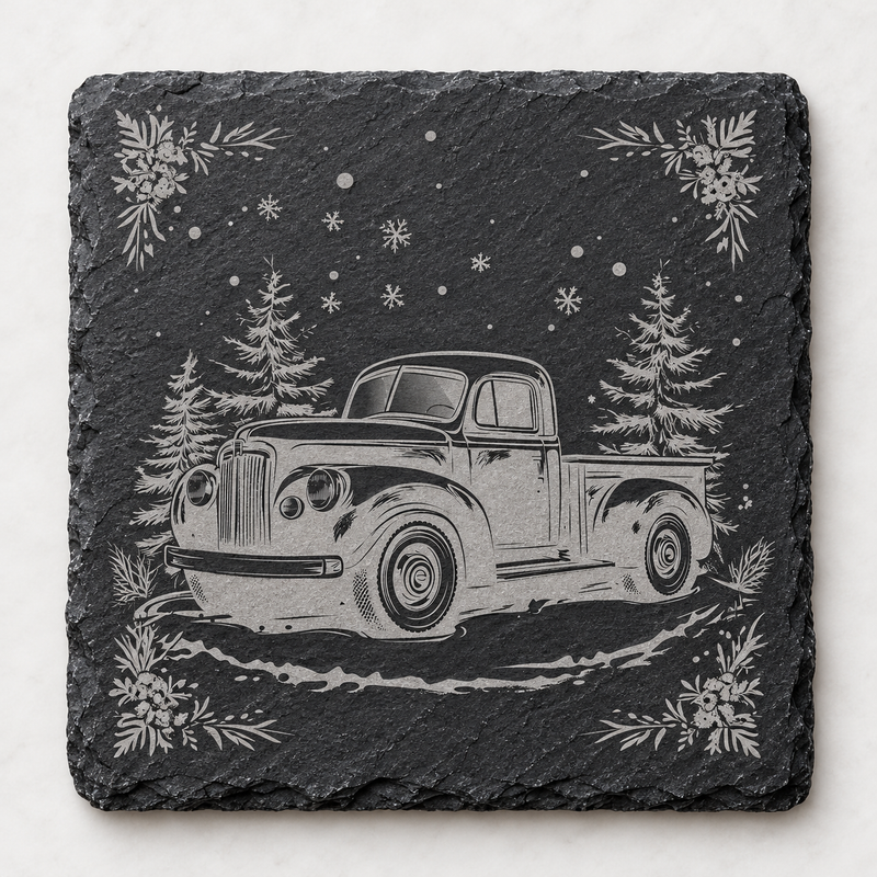 Vintage Pickup Winter Christmas Slate Coaster