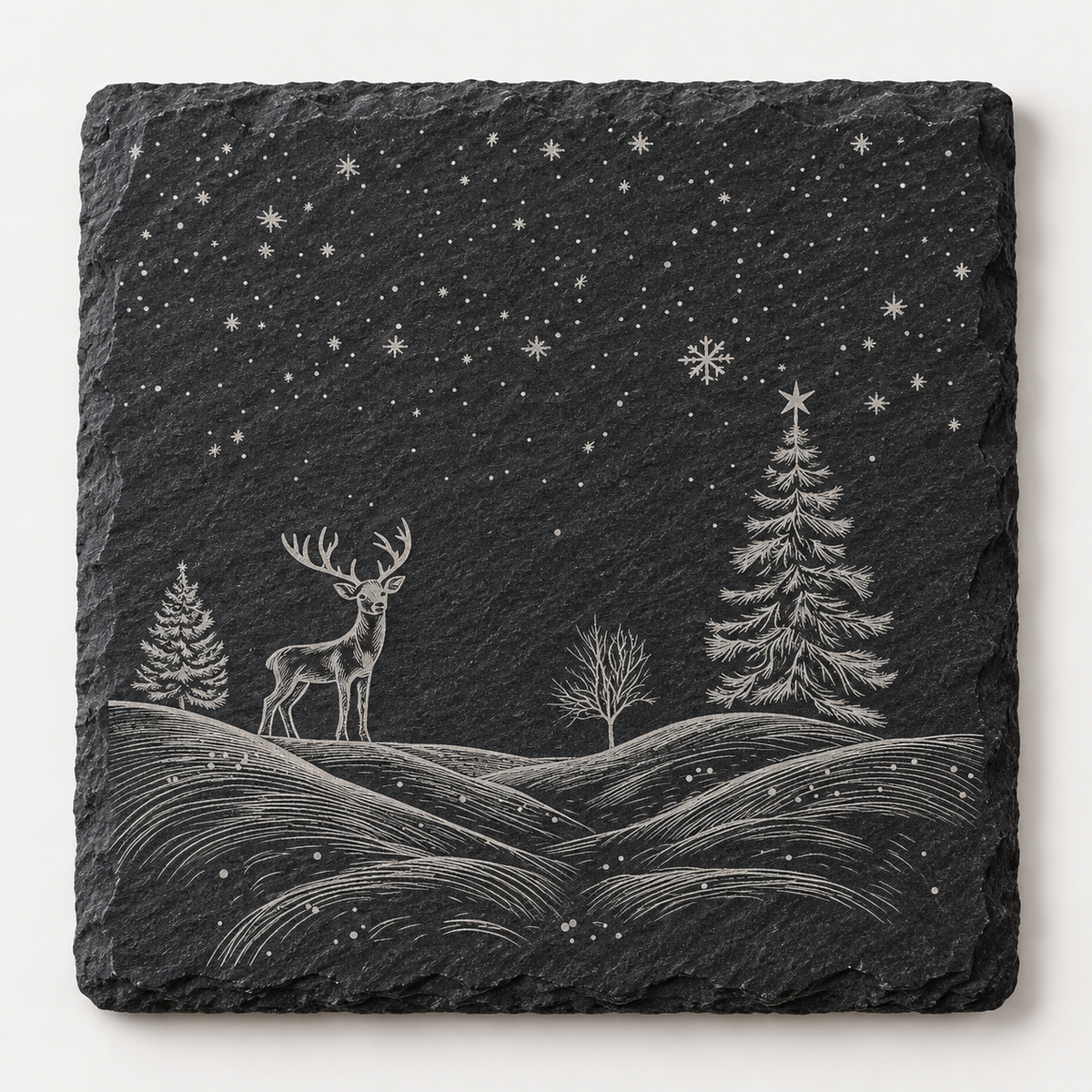 Winter Deer Landscape Christmas Slate Coaster