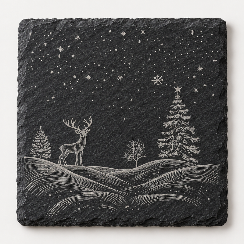 Winter Deer Landscape Christmas Slate Coaster