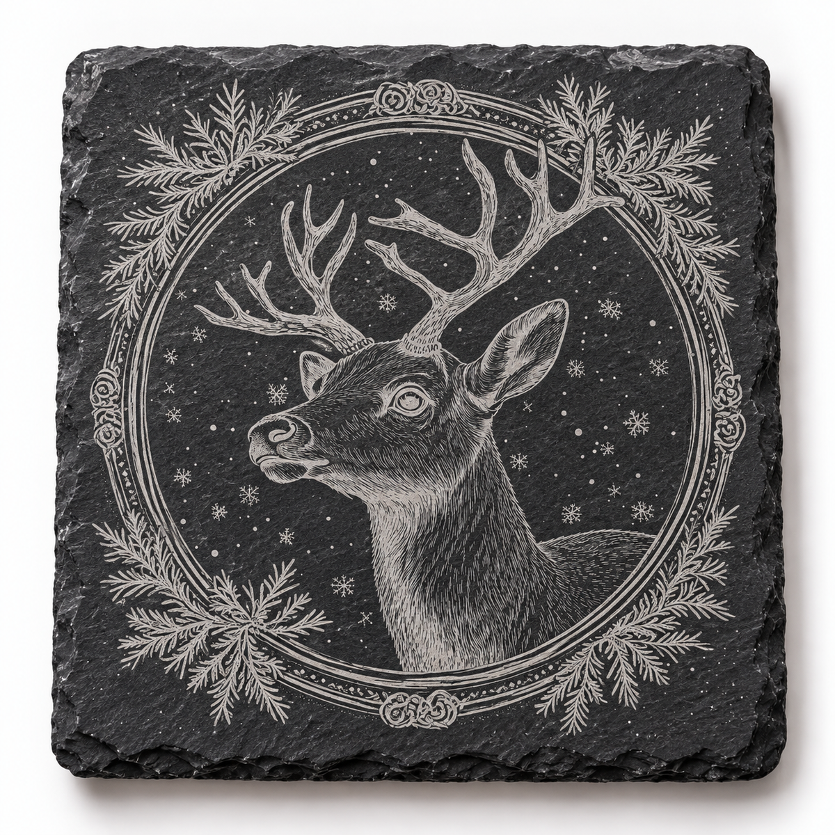 Winter Deer Christmas Slate Coaster