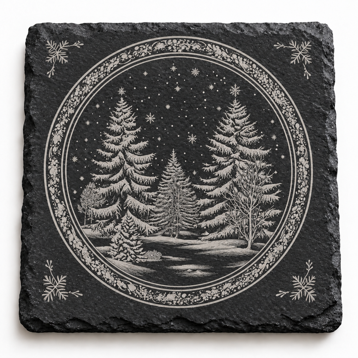 Winter Forest Christmas Slate Coaster