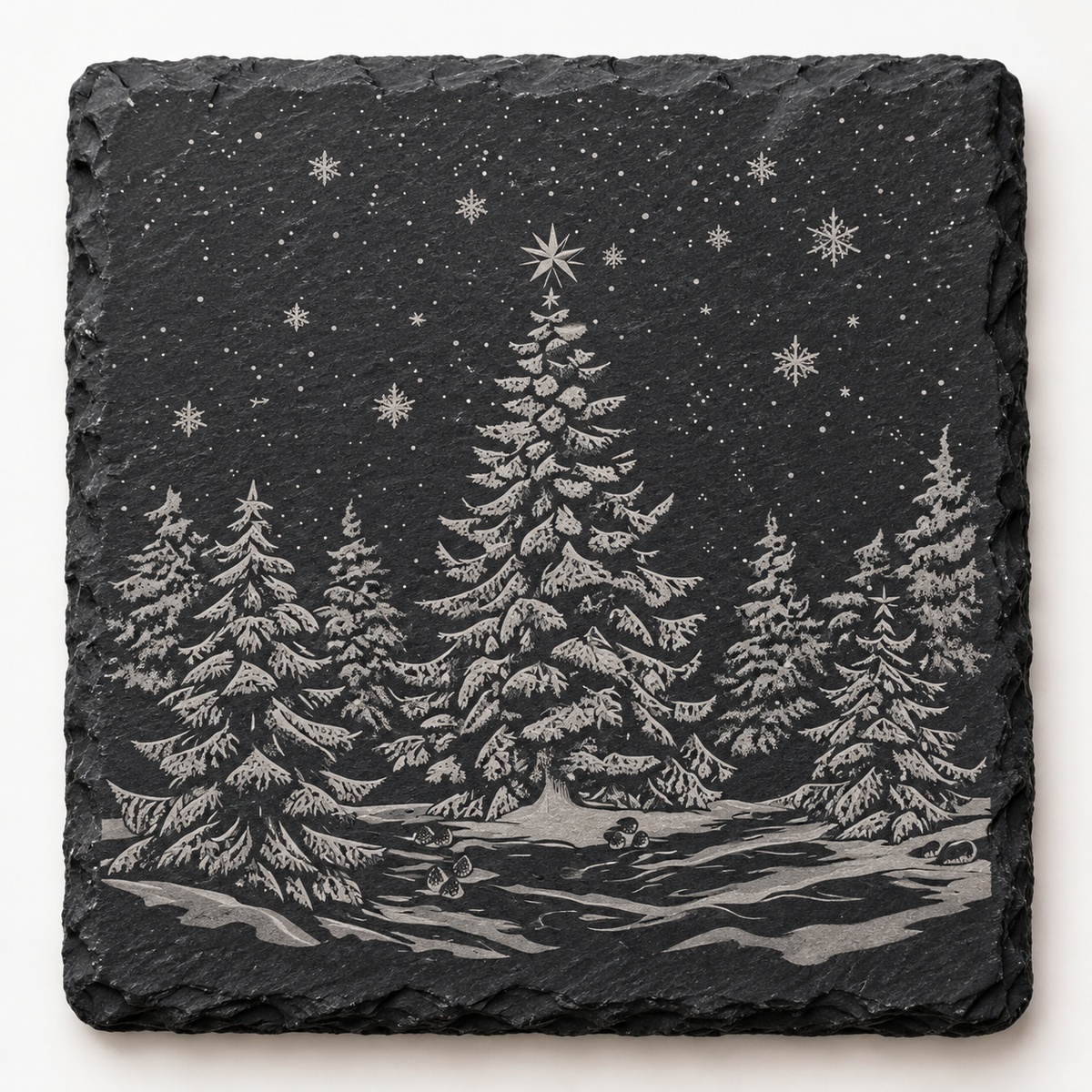 Winter Forest Christmas Slate Coaster