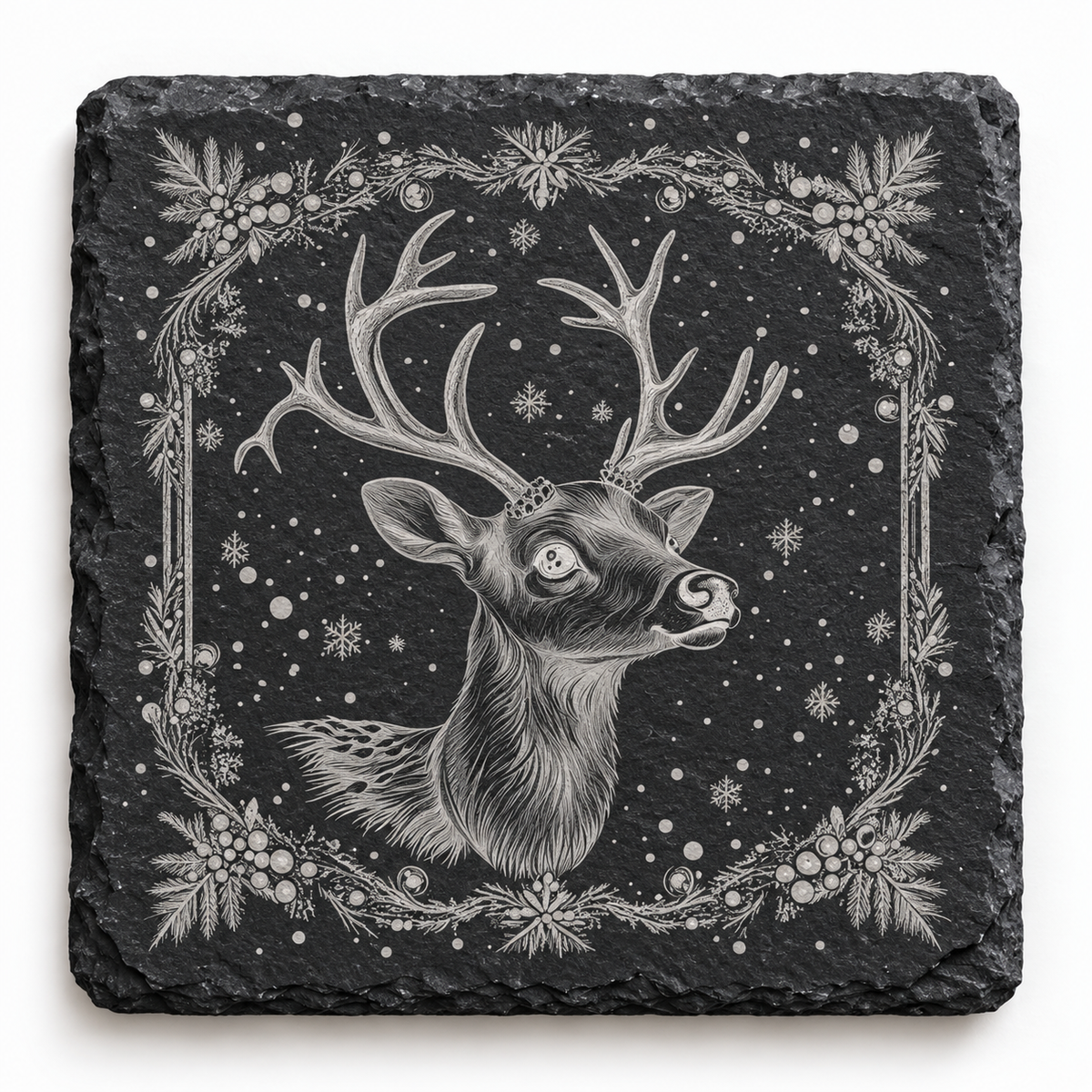 Winter Stag Christmas Slate Coaster