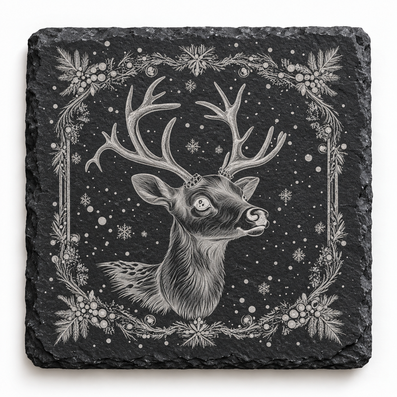 Winter Stag Christmas Slate Coaster