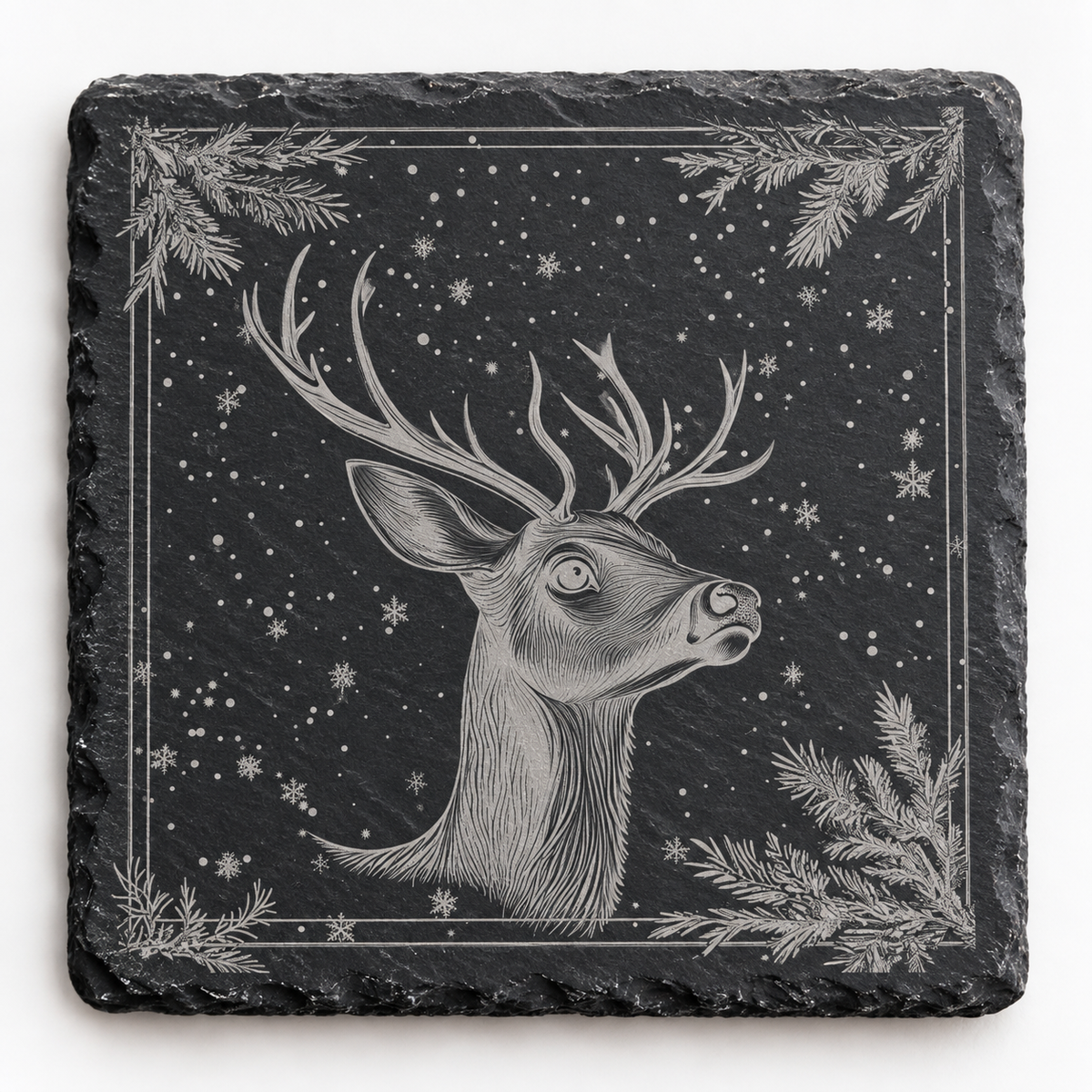 Winter Stag Snowfall Slate Coaster