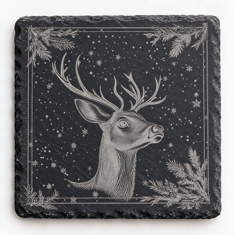 Winter Stag Snowfall Slate Coaster