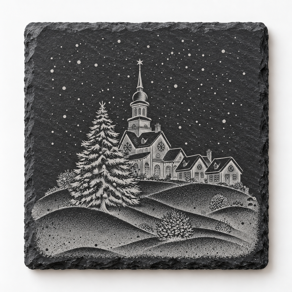 Winter Village Church Christmas Slate Coaster